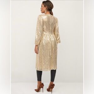 New York and Company Sequin Puff Sleeve Slit-Front Holiday Christmas Top Size L